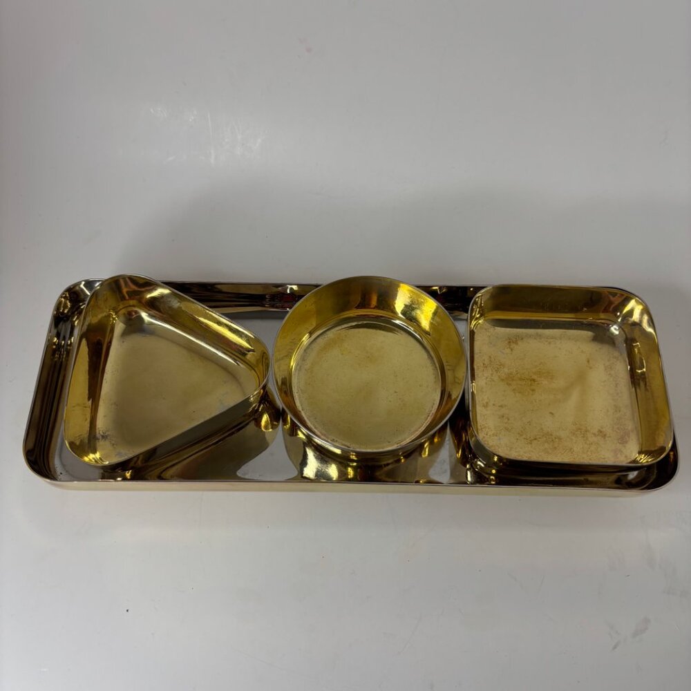 MCM Mid-century Modern Decorative Metal Footed Tray with Metal Tray Inserts